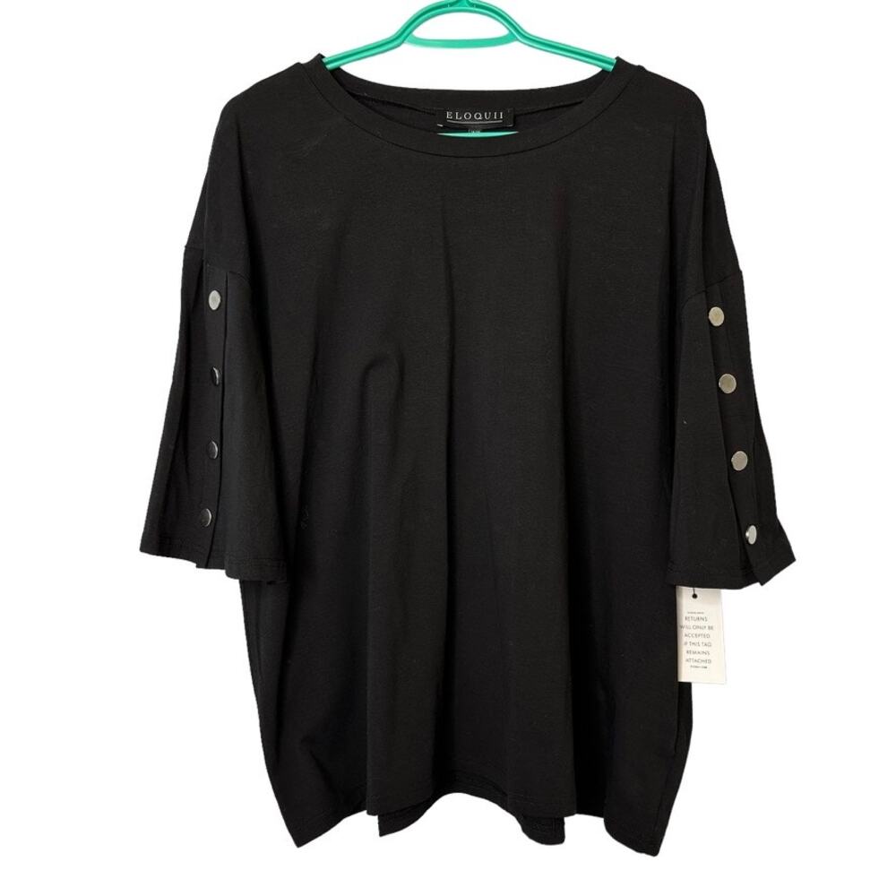 Eloquii Womens Black Short Sleeve T-shirt with Button Detailing Size 18 / 20 NWT